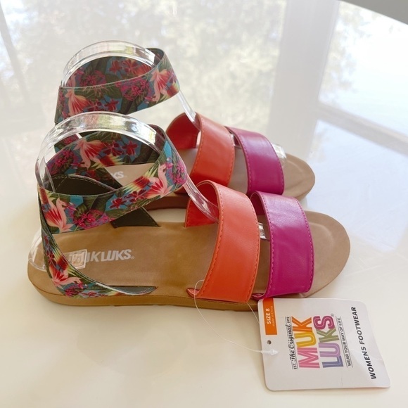 Muk Luks Multicolor Floral Ankle Strap Sandal - 8 - Picture 3 of 6